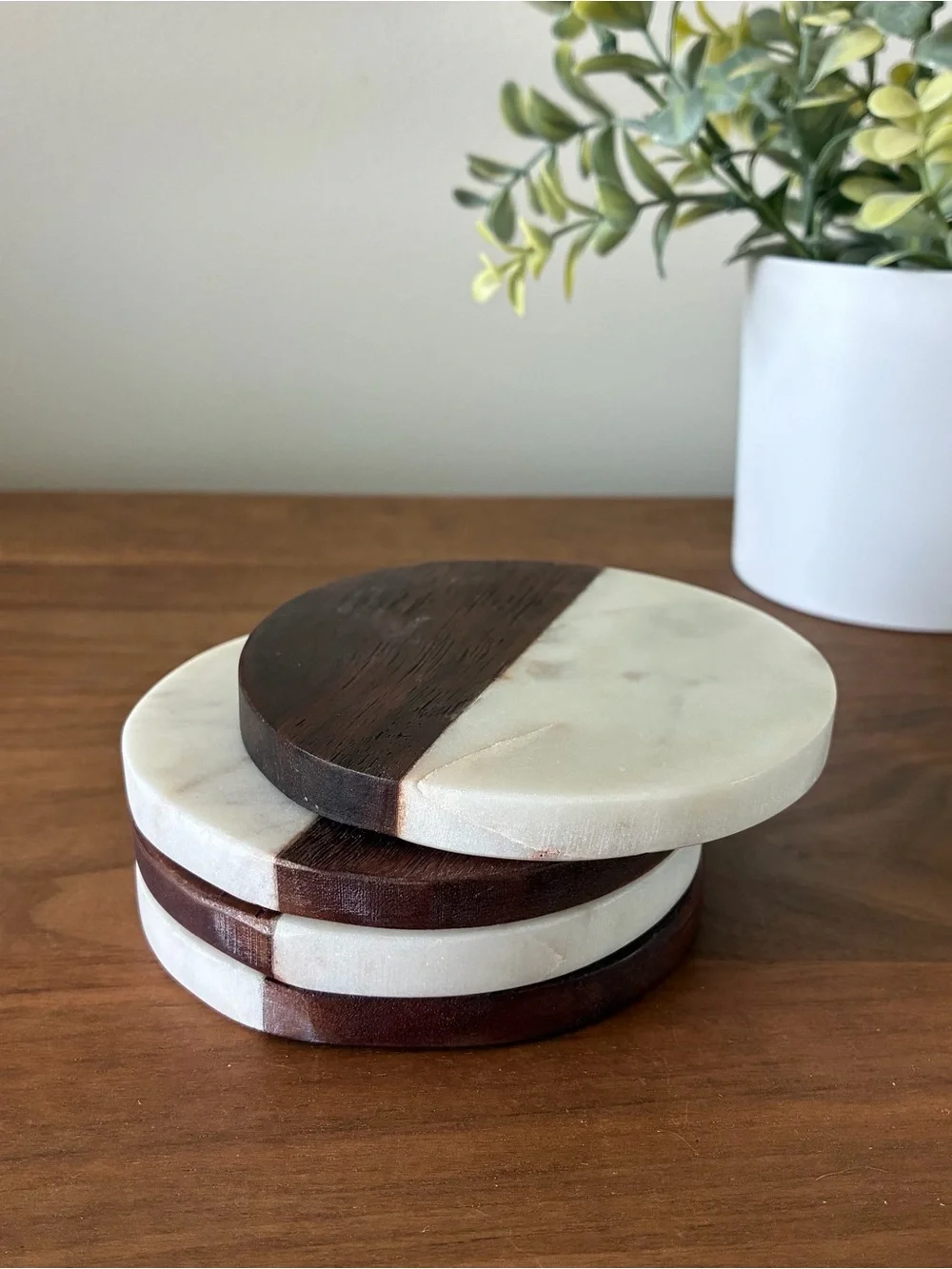 Wood & Marble Coasters Set of 4 MCM Boho